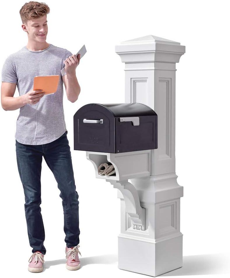 Step2 Atherton Grand Mail Post, Mailbox Not Included, Weather Resistant, Large Outdoor Mail Post, Made of Durable Plastic, Easy Install, Classic White