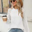 YZEGGO Womens Long Sleeve Textured Shirts Lace Tops Dressy Business Casual Blouses Trendy Outfits 2025 (White, XL)