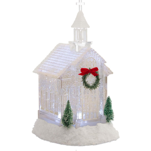 Melrose Acrylic Church Snow Globe Lighted Christmas Water Lantern 10.5 Inch