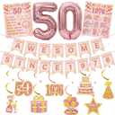 50th Birthday Decorations Women Balloons - 14 Pcs Rose Gold Birthday Number Foil Balloon Banner Hanging Swirls Vintage Poster For 50 Year Old Party Supplies