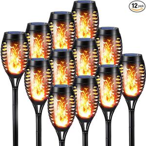 Solar Torch Flame Lights, 12 Pack Solar Halloween Lights Outdoor
with Flickering Flame, Waterproof Patio Light Landscape Decoration Lighting for Garden Lawn Yard Outdoor Halloween Decor