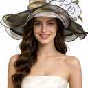 SAFERIN Women's Organza Church Kentucky Derby Fascinator Bridal Tea Party Wedding Hat (Black)