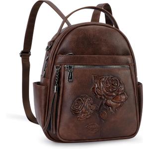 Mini Backpack Purse for Women,Embossed Leather Small Backpack Fashion Travel Backpacks Daypacks Shoulder Handbag (COFFEE-Flower)