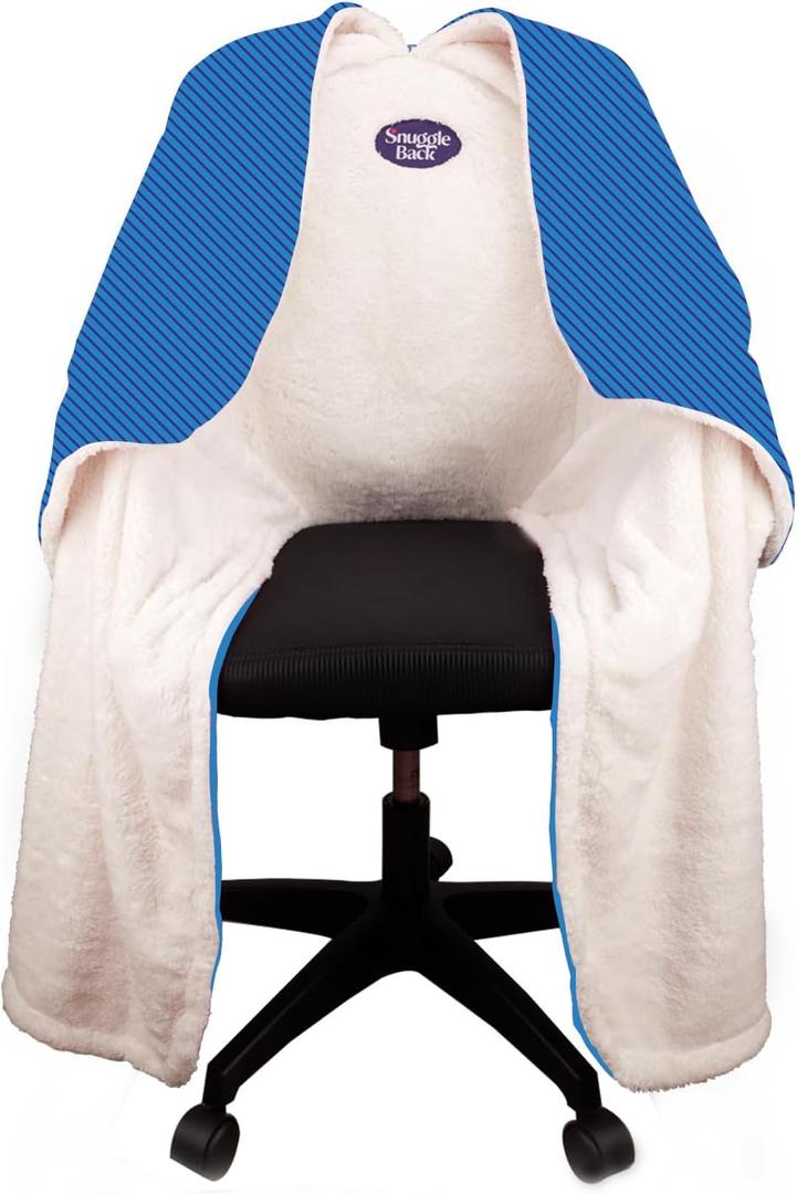 The Original Office Chair Blanket by SnuggleBack; Cozy Comfy Office Desk Chair Wrap Attaches for Hands-Free Warmth. Stay Warm In The Winter or Summer. (Blue Pattern Fleece), Universal