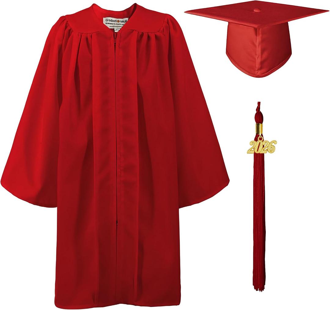 GraduationMall Matte Kindergarten Graduation Gown Cap Set with 2026 Tassel (Red, M)
