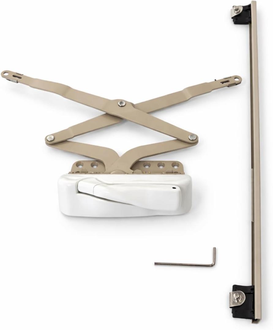 Wide Awning Window Operator Replacement Kit with Track, Crank Handle & Cover, Off White, X-Style Scissor Arm Window Crank Opener, Metal Clip & Pivot Slide.Model:Elite-04A+04-3SS+FH-03A.Combo