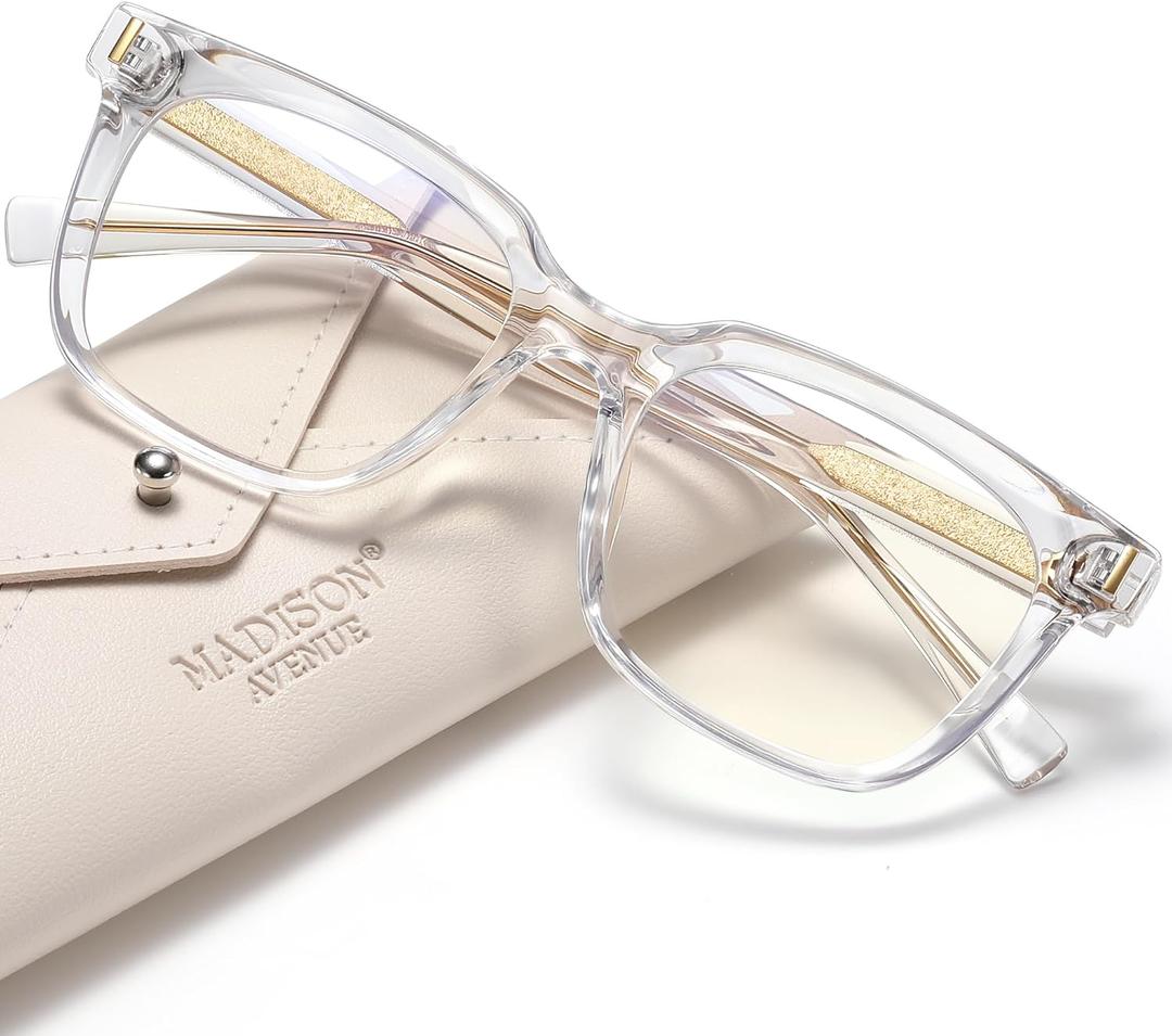 Madison Avenue Trendy Sqaure Blue Light Blocking Glasses for Women with Case, Stylish Anti Glare Glasses for Computer