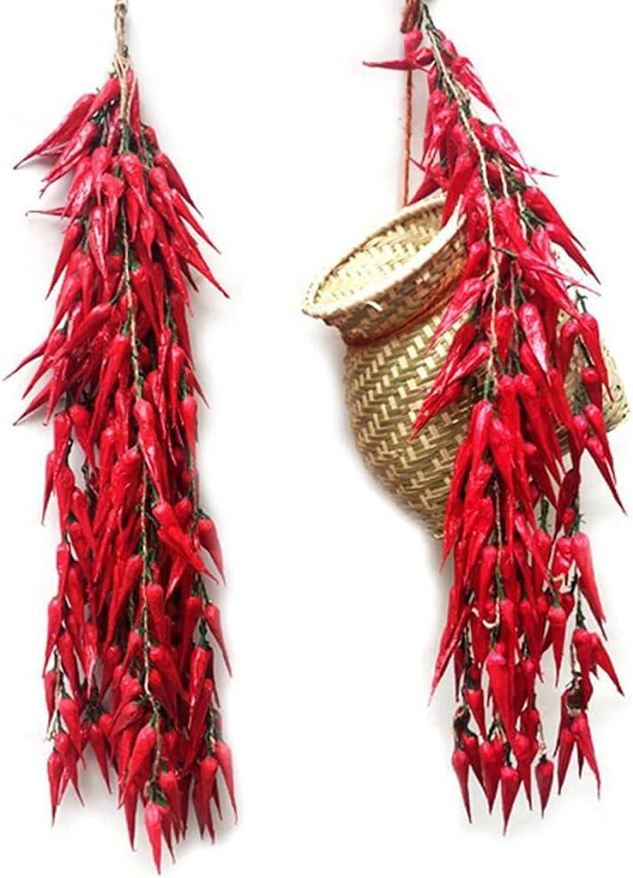 Artificial Pepper String, 5 Pack Simulation Artificial Lifelike Fake Vegetable Artificial Chili Red Pepper Hanging String Photography Props for Home Kitchen Farm Harvest Decoration (Red Chili, 5pcs)