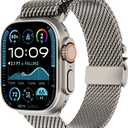 FULLIFE Milanese Mesh Loop for Apple Watch Band Apple Watch Ultra 3/2/1 Band 49mm 46mm 45mm 44mm Men Women, Stainless Steel Metal Band Parachute-style Buckle for iWatch Series 11 10 9 8 7 6 SE3 5 4 3