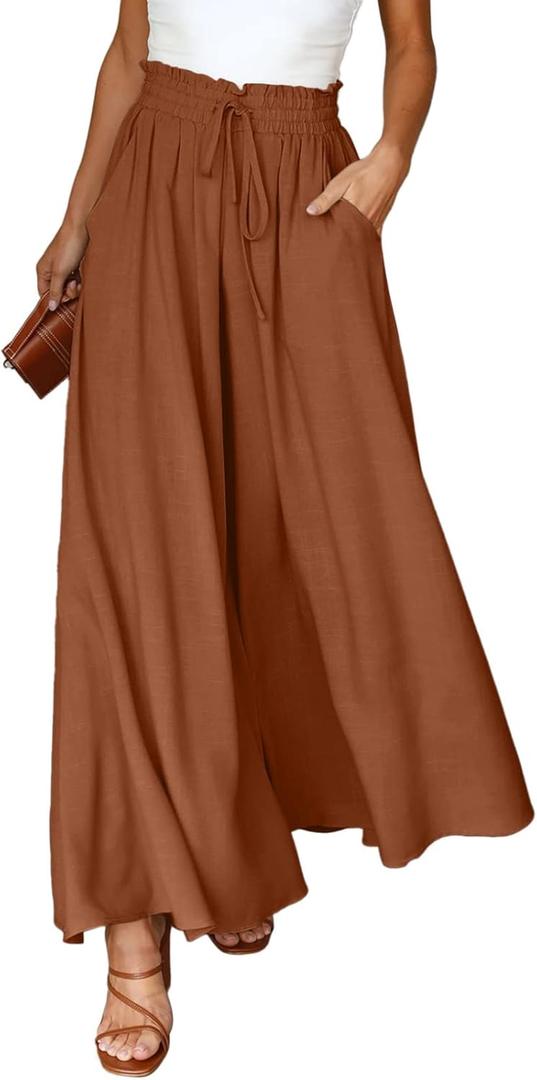 Dokotoo Pants for Women Casual Elastic Waist Wide Leg Pants with Pockets (X-Large, 1 Brown)