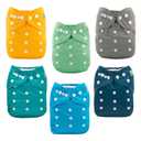 ALVABABY Baby Cloth Diaper 6 Pack with 12 Inserts, One Size Cloth Diaper Covers Adjustable Washable Reusable for Baby Girls and Boys