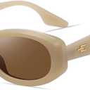 Trendy Skinny Oval Sunglasses for Women Men Retro 90s Fashion Narrow Square Rectangle Sunglasses Vintage UV400 (Light Brown Frame-brown Lens)