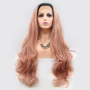 All kinds of Lace Front Wig With Dark Brown Roots Long Natural Hair Heat Resistant Synthetic for Fashion Girls Women Daily Style 24 Inch (Orange pink)