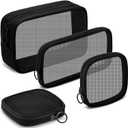 Weewooday 4 Pcs Mesh Makeup Bag Mesh Cosmetic Bag Travel Toiletry Pouch with Zipper Mini Makeup Cosmetic Purse for Daily Accessory(Small, Large, Medium,Black) (Variety Pack)