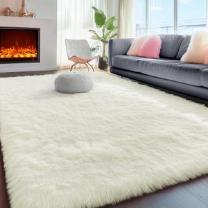 PAGISOFE Ultra Soft Area Rugs for Living Room 6x9 Ft,Cream White Soft Fuzzy Shaggy Rugs for Bedroom, Office Ivory Nursery Carpet Boys Girls Dorm Pastel Rug for Kids Room Home Decor Aesthetic