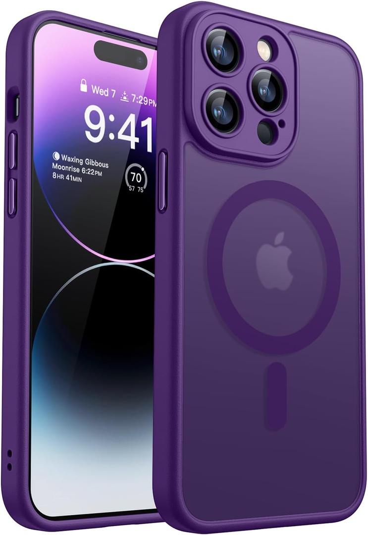 CANSHN Magnetic Compatible with iPhone 14 Pro Max Case, Upgraded [Full Camera Protection] [Compatible with Magsafe] [Translucent Matte] Shockproof Protective Phone Case Cover 6.7 Inch - Deep Purple