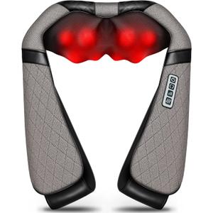 Blue Elf Shiatsu Electric Neck Back Massager Pillow 3D Kneading with Heat for Shoulder, Lower Back, Foot, Leg Muscles Pain Relief Relax in Car Office and Home (Gray) (Gray)