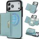 for iPhone 17 pro Wallet Case, 2-in-1 Detachable Phone Case, Card Holder RFID Blocking, Fashionable Faux Leather Card Slot & Folding Design (Blue)