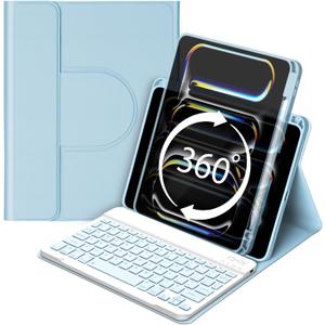 for iPad Pro 11 inch M5 2025/M4 2024 Case with Keyboard,360 Rotating Case and Magnetic Detachable Keyboard with Pencil Holder,Portrait/Landscape Modes,Auto Sleep/Wake for 11" iPad Pro-Blue