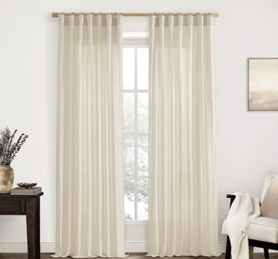 XTMYI 102 Inch Curtains 2 Panels Set Custom Length Back Tab Linen Window Sheer Privacy Thick Decorative Curtain Drapes for Living Room Bedroom,50x102 in Long,Cream(Ivory/Off White)