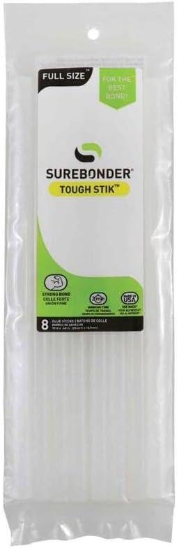 Surebonder Acrylic High-Strength Full Size 10" Tough Hot Glue Sticks for Superior Bonding to Hard-to-Bond Surfaces, 8 Pack, White