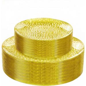 Rubtlamp 60 Pcs Yellow Plastic Plates, Hammered Heavy Duty Disposable Plates, Fancy Party Platos Include 30 Yellow Dinner Plate,30 Disposable Dessert Plate for Daily Reception