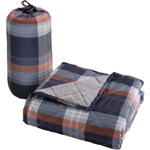 Cathay Home Coleman Indoor Outdoor Reversible Water Resistant and Sherpa Throw Blanket 50x60 Inch, Navy (CMTH107)