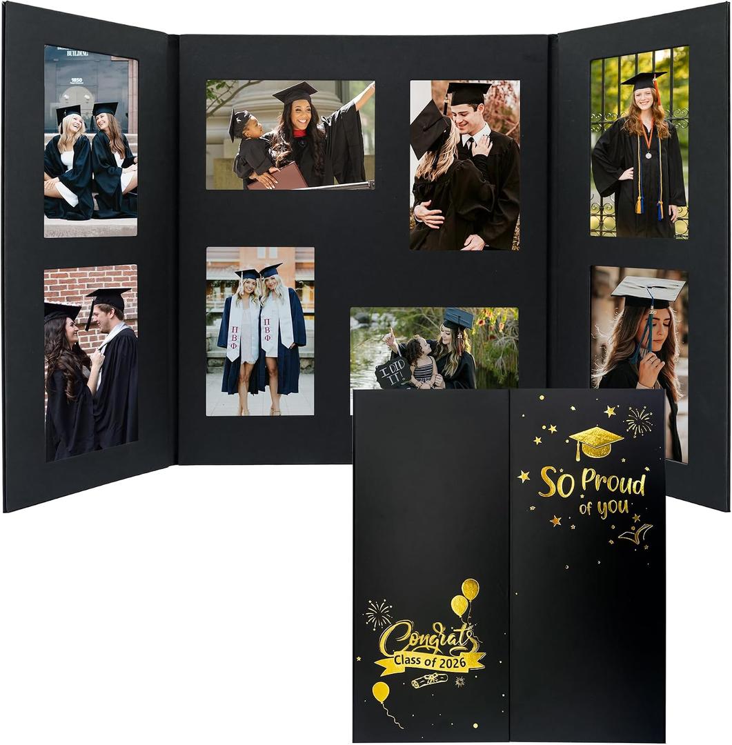 GMFrames Graduation Picture Frame Photo Display Board Class of 2026 Multi 4"x6" Memory Portfolio Album for Senior High School, College or University Graduation Photographs Black