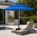 10ft Patio Umbrella, 3-Tier Vented Outdoor Table Umbrella with 8 Sturdy Fiberglass Ribs, Windproof Market Umbrella with Push Button Tilt and Crank, UV Protection for Deck, Pool, Royal Blue