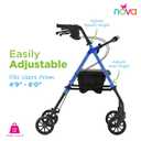 NOVA Buzz Rollator Walker – Lightweight Folding Rolling Walker with Seat, 6” Wheels & Locking Hand Brakes, Everyday Mobility Aid for Seniors & Adults, Blue