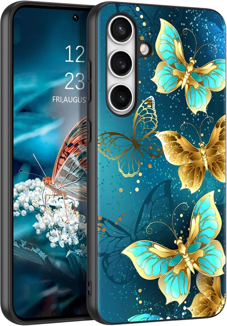 GUAGUA for Samsung Galaxy S25 FE Case Glow in Dark, Cute Butterfly Pattern Noctilucent Luminous Shockproof Protective Phone Case for Galaxy S25 FE 6.7'' Women Men Gifts, Blue