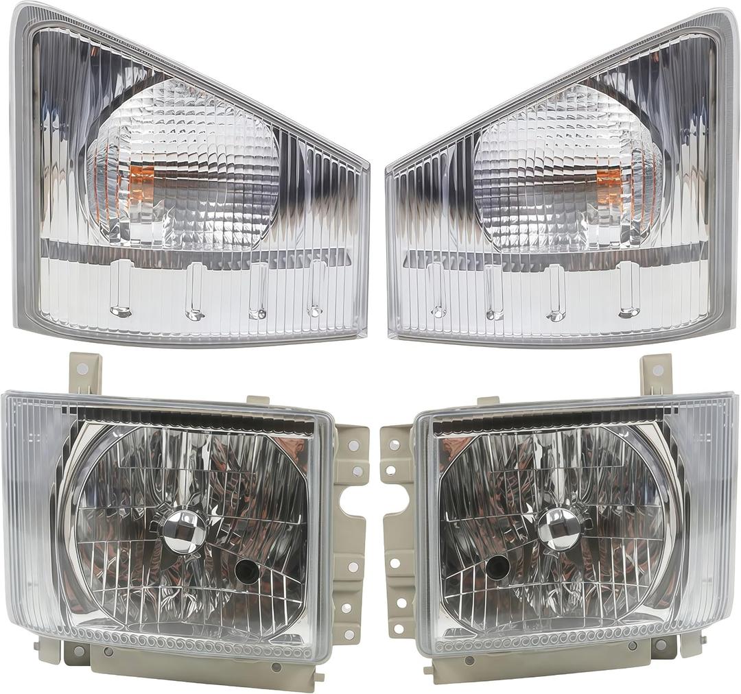 Headlights Assembly Pair+Corner Lamp with Electrical Machinery Compatible with NPR NPR-HD NQR NRR 2008-2020 Replace 897585170 313-1116R-AS 8975851712 313-1116L-AS (Left and Right)