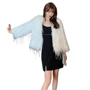 Guseval Women's Fashion Cropped Faux Fur Jacket Long Sleeve Open (US, Alpha, XX-Large, Regular, Regular, white)