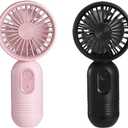 VanSmaGo Portable Mini 2-pack Handheld Personal Small Fan with 3-speed for Travel, USB Rechargeable Battery Operated Eyelash Fan, Black&Pink