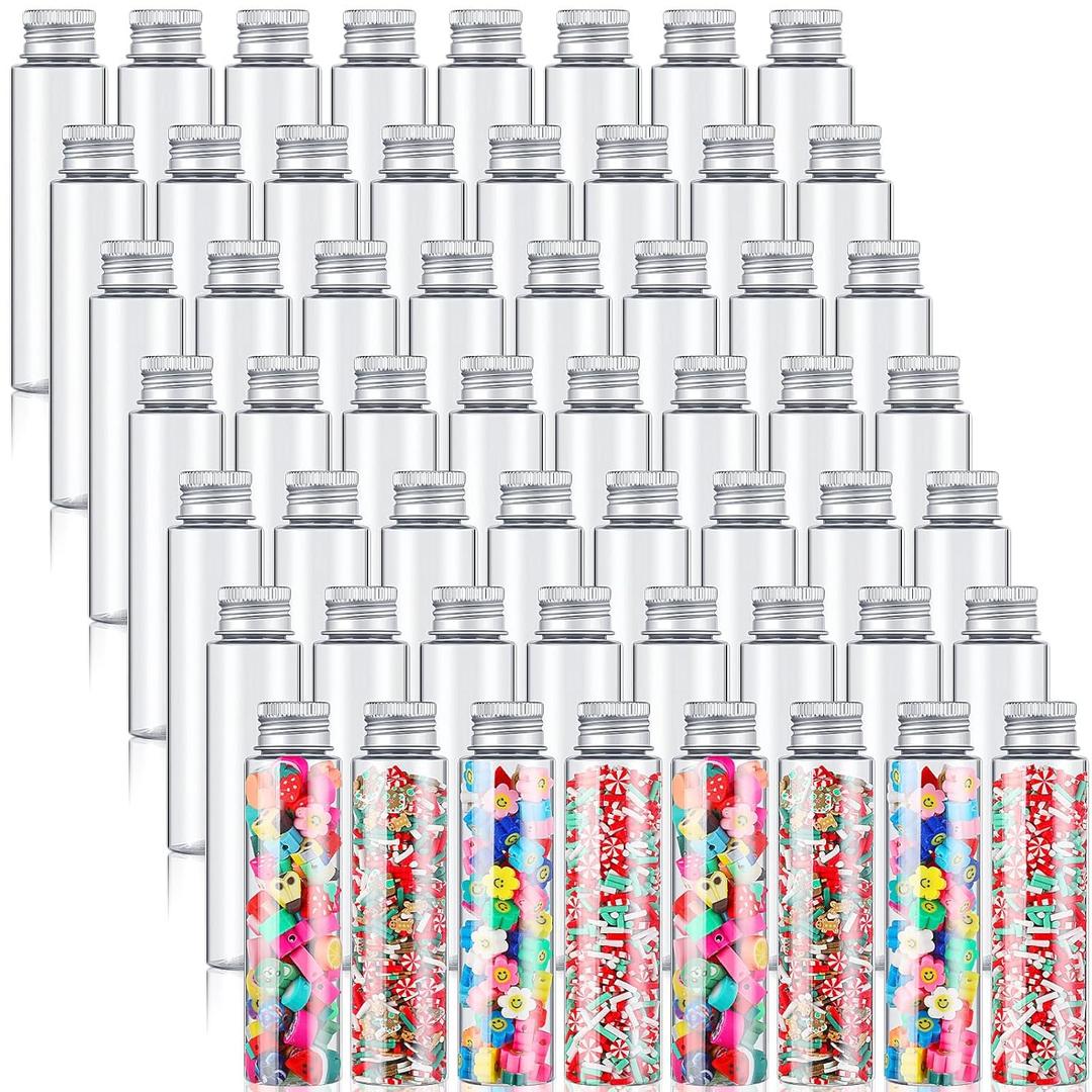 Tioncy 100 Pcs 50 ml Clear Plastic Test Tubes Gumball Tubes Plastic Vials with Caps Storage Containers for Plants, Beads Candy Powders Spices Storage Scientific Experiments Interest Cultivation