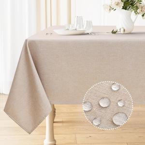 Smiry Rectangle Table Cloth Linen Textured, Waterproof Spillproof Anti-Wrinkle Burlap Tablecloth, Washable Decorative Fabric Table Cover for Dining, Party, Banquet, 52 x 70 Inch, Linen