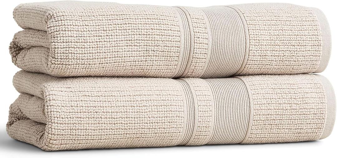 Preston Lane Douro Bath Towel Set 2 Pack Luxury Cotton Towels, Ultra Soft & Absorbent, Quick-Dry Spa-Quality Bathroom Towels, Made in Portugal, Clay 55 x 28