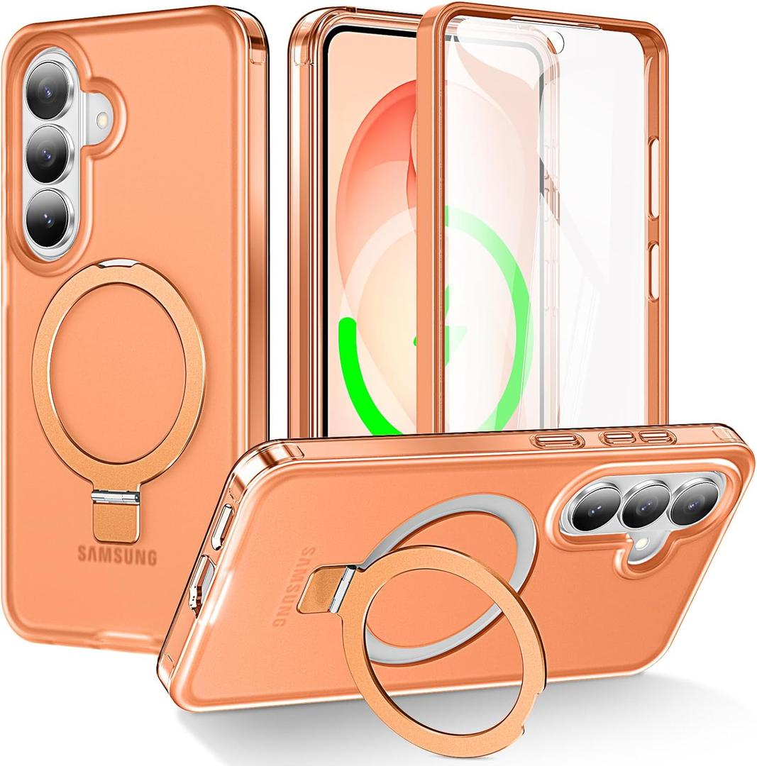 For Samsung Galaxy S26 Plus Case with Magnetic Invisible Stand[Compatible with MagSafe] with Screen Protector Dual Layer Full Body Military Shockproof Translucent Phone Cover-Orange