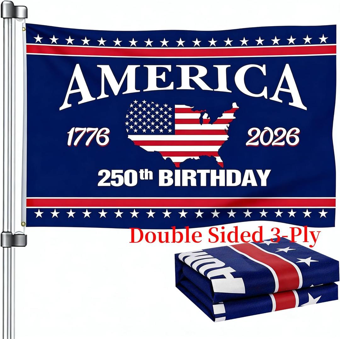 250 Anniversary USA Flag - 3x5 Ft Double Sided 3 Layers Patriotic Flags - 4th of July Decorations Independence Day American 250th Anniversary Flag for Indoor Outdoor Decoration