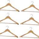 6Pcs Non-Slip Wooden Coat Hangers Curved Design Suit Hangers for Jackets and Pants Strong Sturdy Clothes Storage for Closet Organization