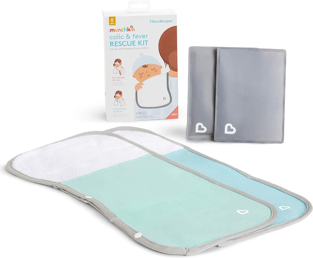 Munchkin TheraBurpee Colic & Fever Rescue Kit with Hot & Cold Therapy Burp Cloths (4 Piece Set)