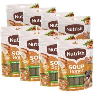 Nutrish Soup Bones Premium Dog Chews with Real Chicken and Veggies, 6.3 oz. Bag, Pack of 8 (Rachael Ray)