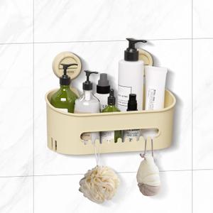 2 x suntree Suction Cup Shower Caddy - Strong Hold, Holds 22lb, No Drill Needed, Waterproof Bathroom Shelf Organizer for Shampoo Bottles, Cream White