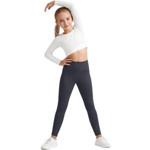 G4Free BareFeel Girls Leggings High Waist Athletic Yoga Pants with Pockets Dance Running Tights 6-12 Years (Black, M)