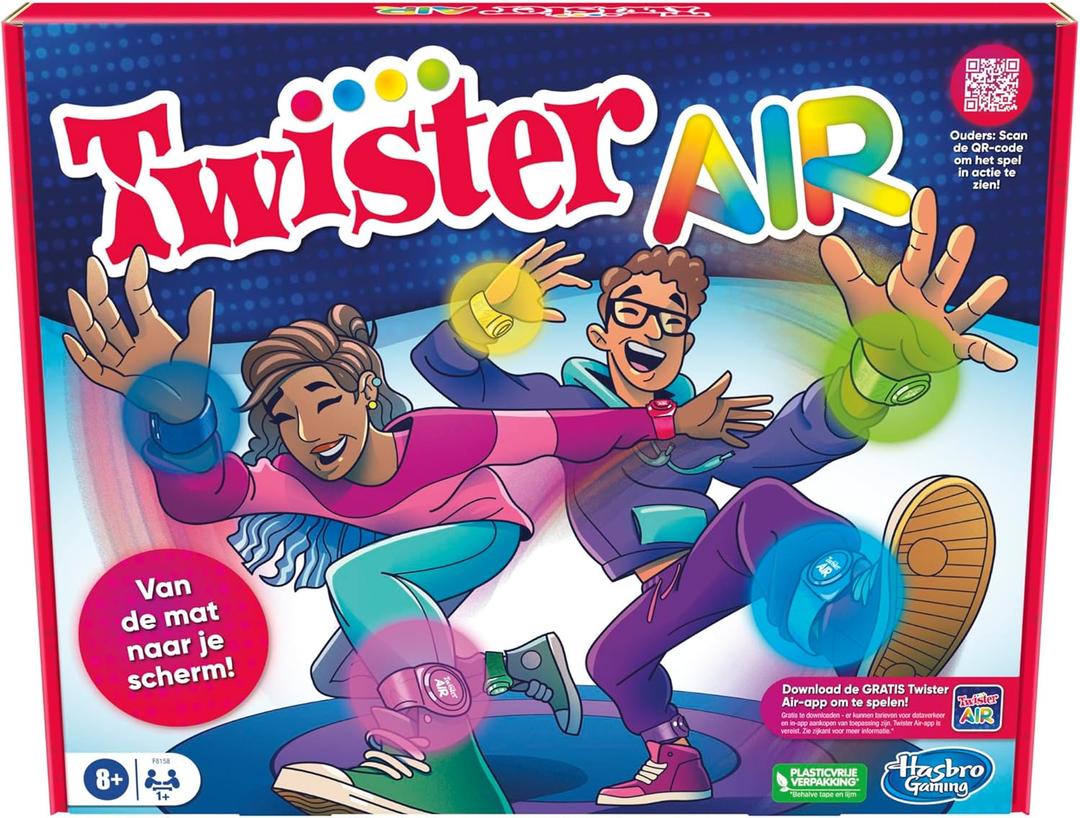 Hasbro Gaming AR Twister Game with App, Augmented Reality Twister, Connects to Smart Devices, Active Party Games, Age 8+, Includes 8 Colorful Straps and Device Stand