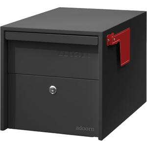 Adoorn Lockable Post Mount Mailbox | Small (Black), Size 12 x 12 x 18.5 (HxWxD) Anti-Theft Locking Mailbox with 2 Keys, Modern Mailbox with Flag, Weatherproof Mailboxes for Outside