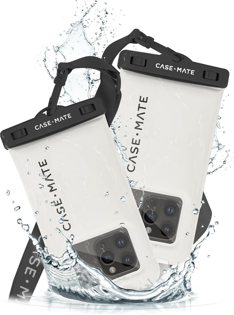 Case-Mate 2 Pack IP68 Waterproof Phone Pouch - Floating Waterproof Phone Case w/Crossbody Lanyard - Beach Cruise Travel Essentials - Compatible w/All Devices - Touchscreen Friendly - Sand Dollar