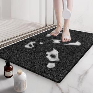 Non Slip Shower Mats for Inside Shower, 17x30 Inch, Anti-Slip Bathtub Mats for Bathroom, Foot Scrubber Loofah Bath Mats for Shower, Quick Drying Shower Stall Mats for Wet Areas (Black)