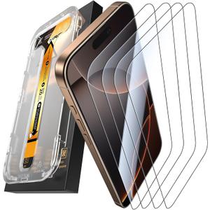 MRGLAS 4-Pack for iPhone 16 Pro Max Screen Protector [6.9"] 9H+ Hardness 12FT Military Grade Shatterproof Long Durable Tempered Glass Film with Flawless Fit Kit, HD Clear, Scratch Resistant