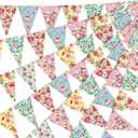 Faccito 49 ft 60 Pcs Tea Floral Party Paper Bunting Decor Outdoor Bunting Banner Floral Pennant Banner Tea Party Birthday Supplies for Wonderland Garden Baby Shower Bridal Wedding Bedroom
